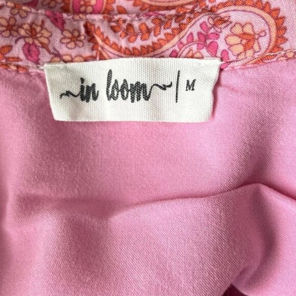 IN LOOM Paisley Print Pink Orange Tiered Mini Dress V Neck Lined Sz Medium - Picture 6 of 8
